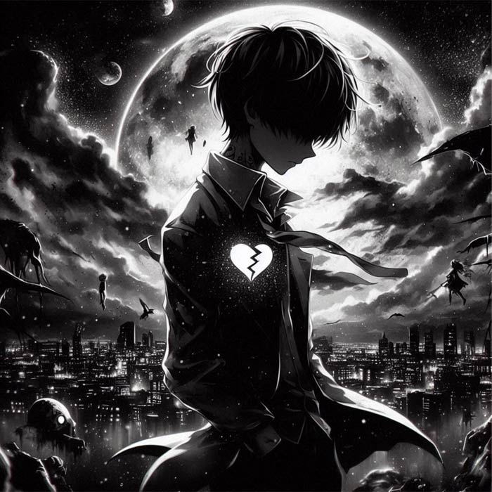 avatar anime nam buồn che mặt trái tim tan vỡ