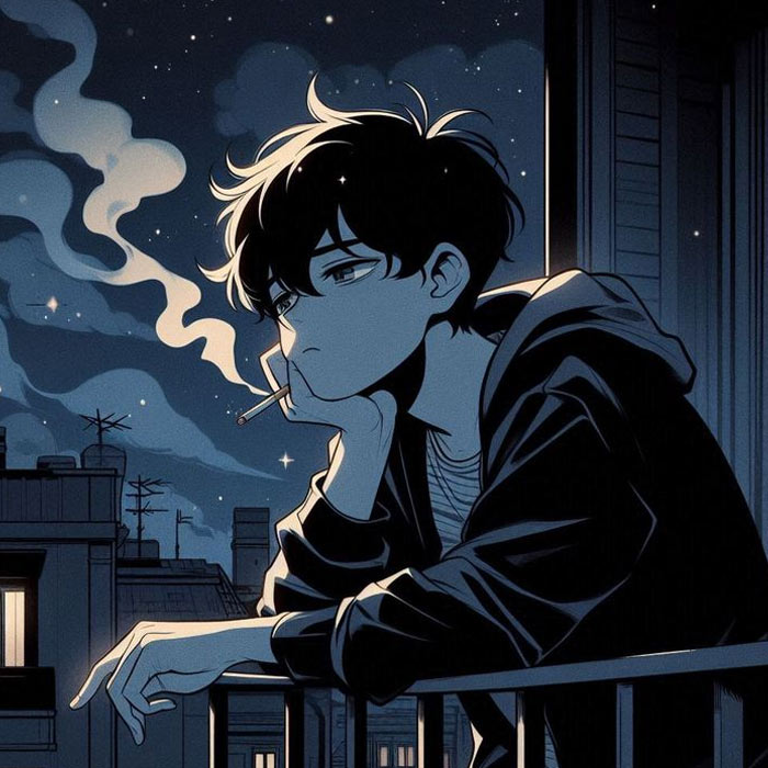 avatar anime nam buồn khóc hút thuốc trong đêm