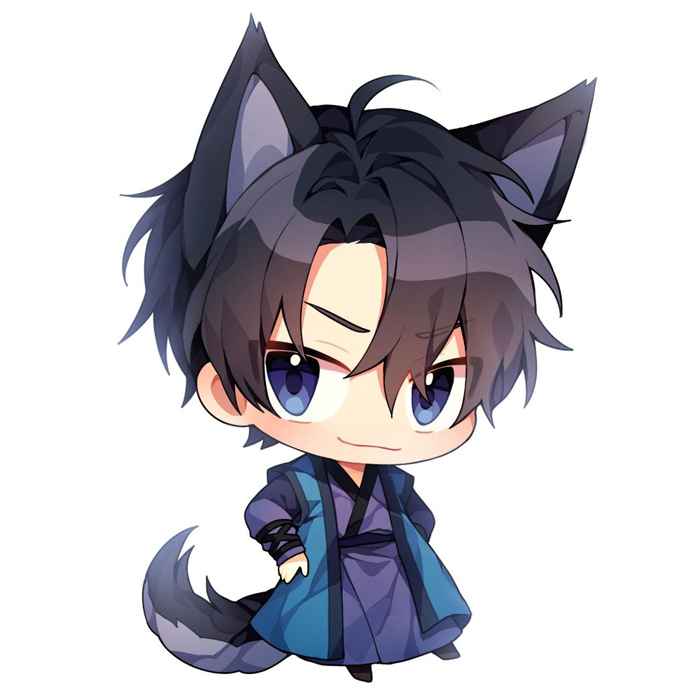 avatar anime nam chibi  tóc trắng tóc đen tai mèo