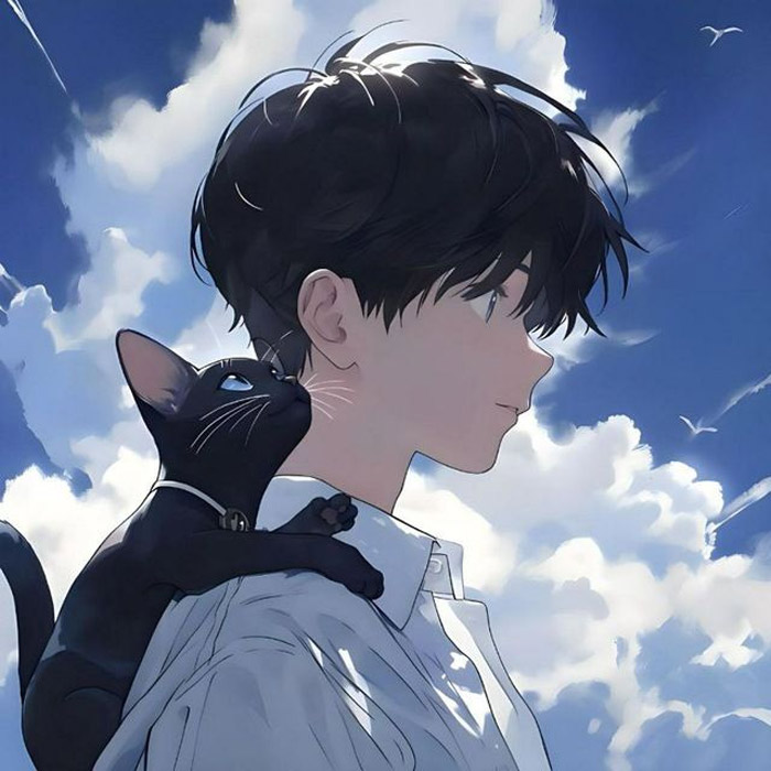 Avatar anime nam cute tóc đen mèo đen