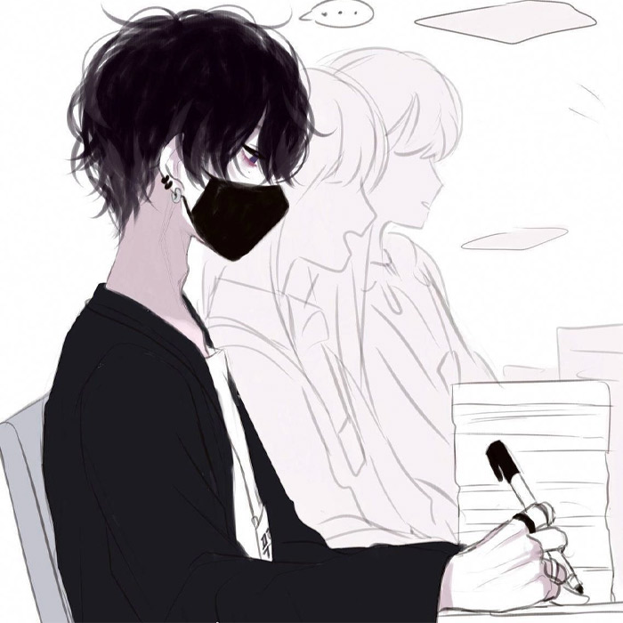 avatar anime nam đen trắng buồn đeo khẩu trang