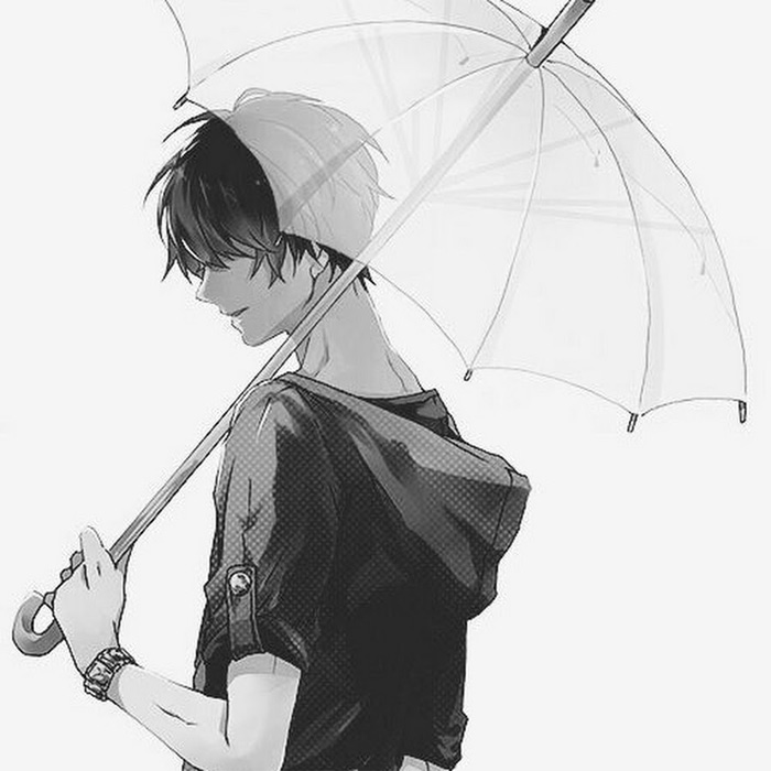 avatar anime nam đen trắng cute cầm ô