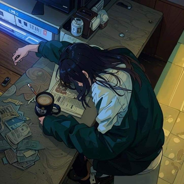 Avatar buồn sầu suy anime một mình gục trên bàn
