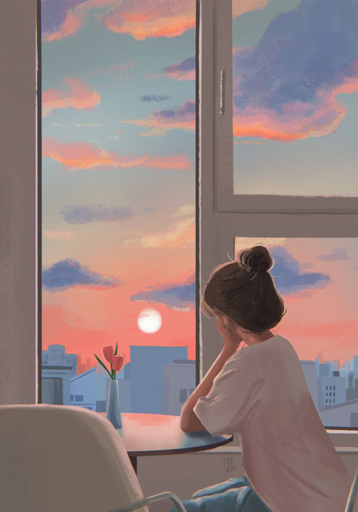 Hình nền cho nữ đang suy tư ngồi bên cửa sổ