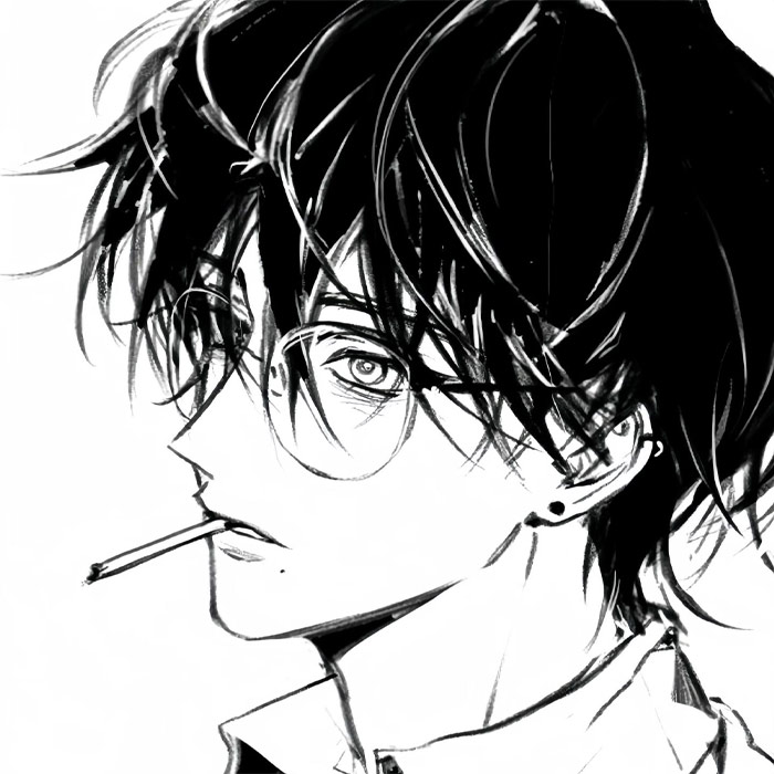 pfp anime nam đen trắng