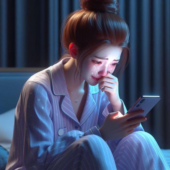 Ảnh khóc khi xem điện thoại