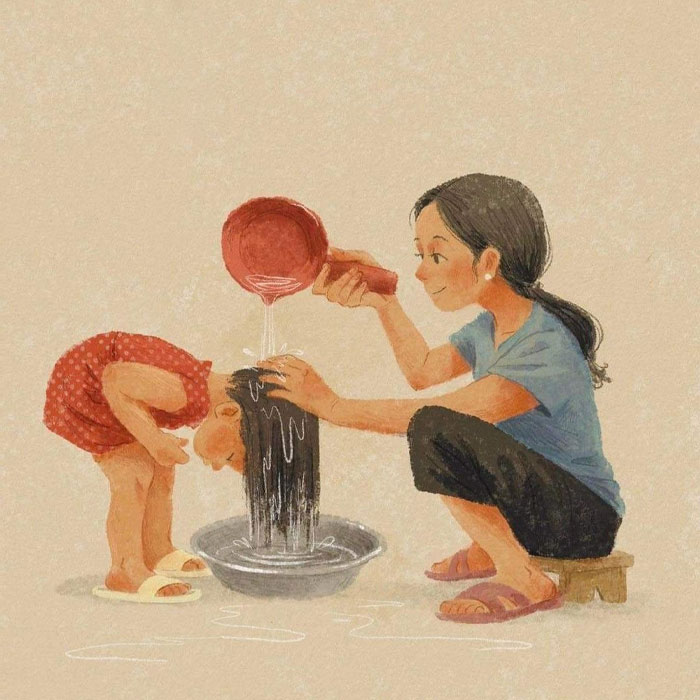 Ảnh mẹ dạy con làm việc nhà