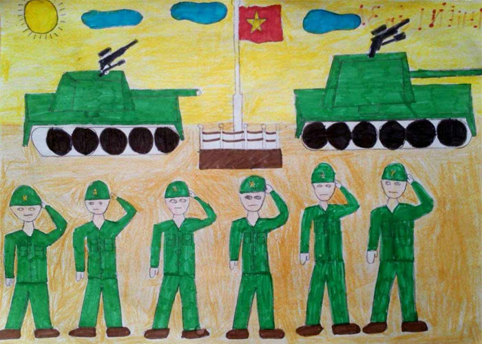 Chú bộ đội và cờ Tổ quốc