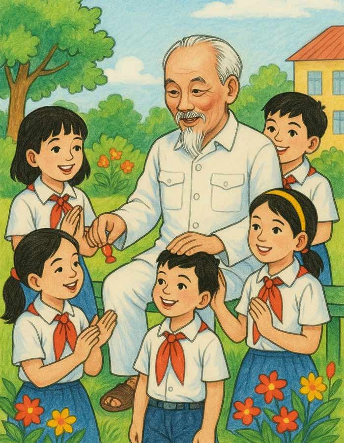 Chân dung Bác Hồ hiền hậu bên trẻ thơ