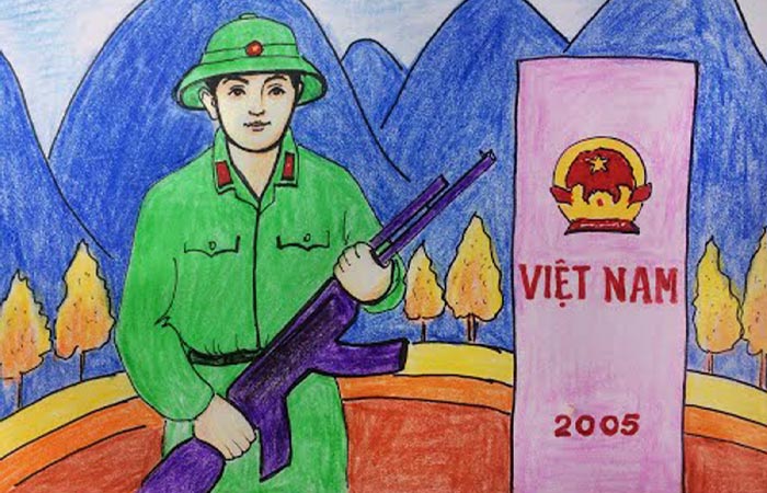 Hình vẽ chú bộ đội gác biên giới