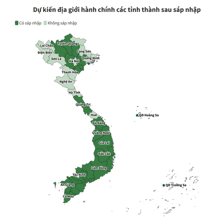 Dự kiến bản đồ Việt Nam sau sáp nhập
