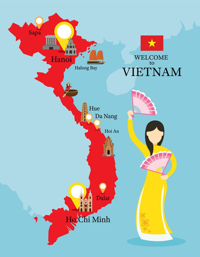 Hình ảnh bản đồ Việt Nam với tà áo dài