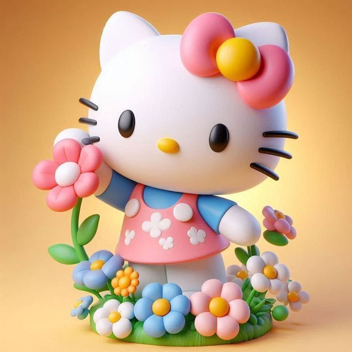 Hình Hello Kitty mặc váy hoa